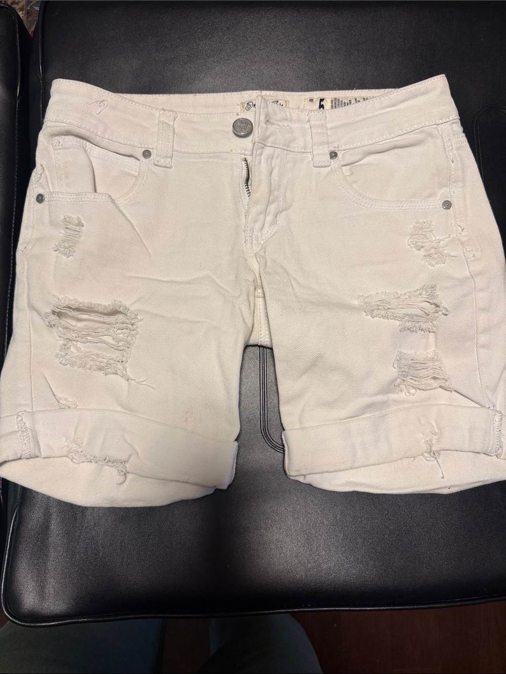 Women's White Distressed Rolled-Hem Shorts
